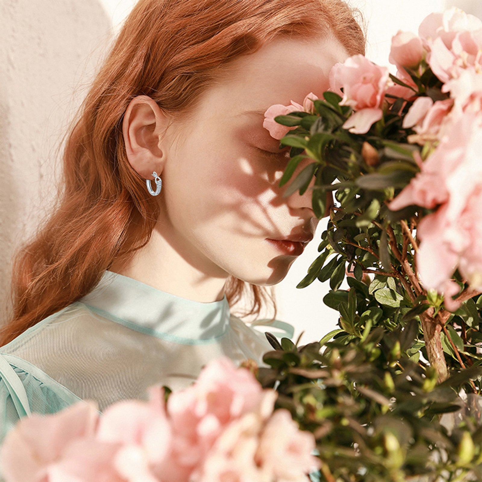 Sterling Silver Circular Shaped Diamond Infinity Symbol Hoop Earrings