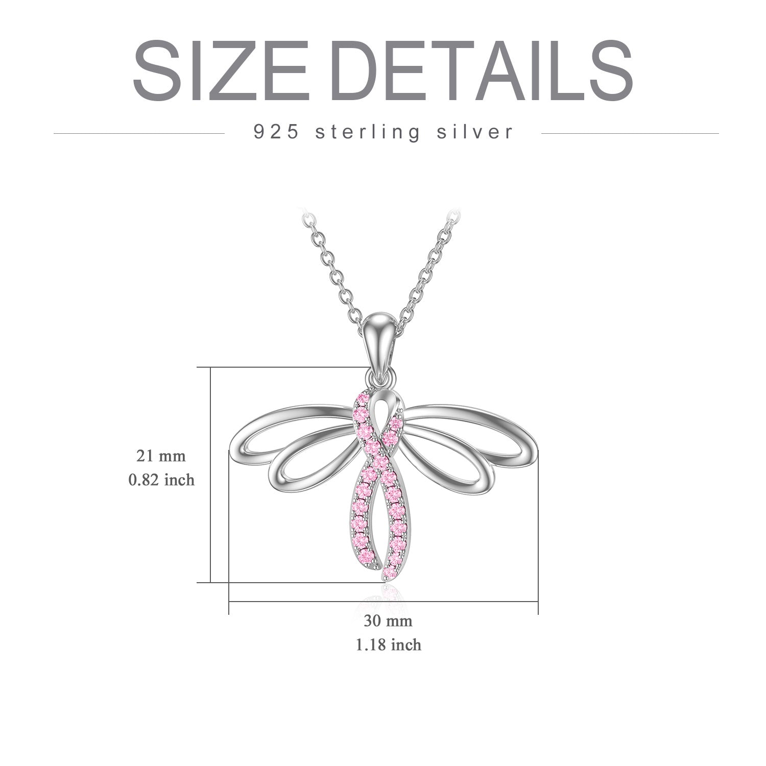 Sterling Silver Circular Shaped Cubic Zirconia Dragonfly & Ribbon Pendant Necklace
