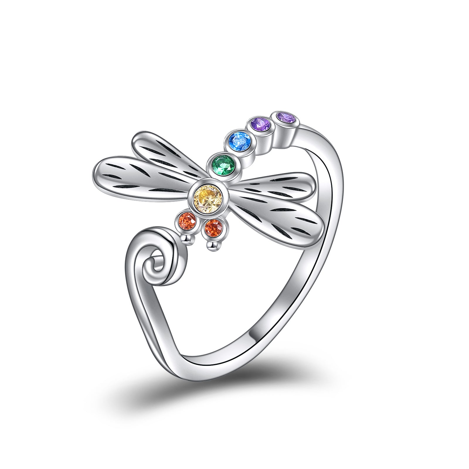 Sterling Silver Round Shaped Cubic Zirconia Dragonfly Ring