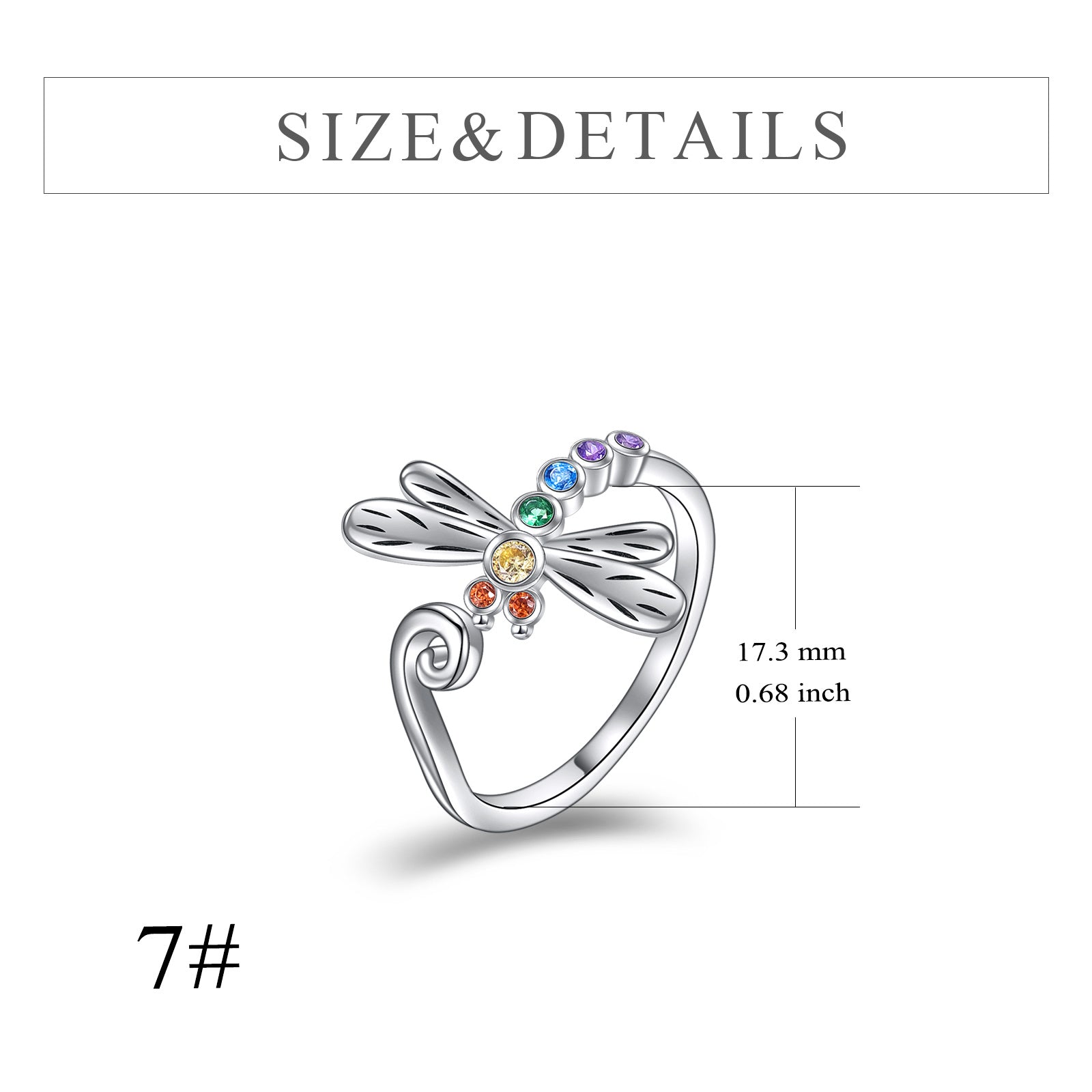 Sterling Silver Round Shaped Cubic Zirconia Dragonfly Ring