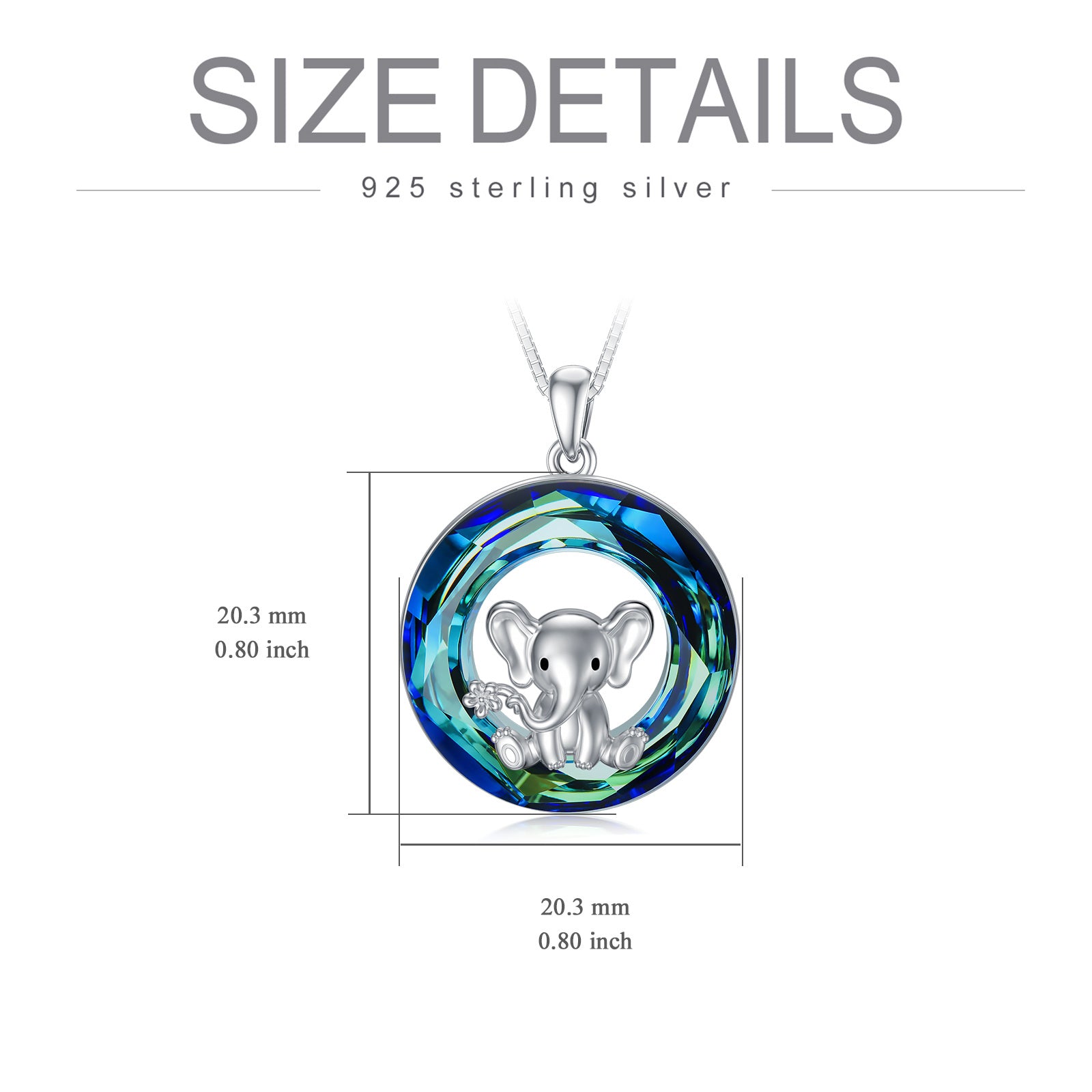 Sterling Silver Circular Shaped Elephant Crystal Pendant Necklace