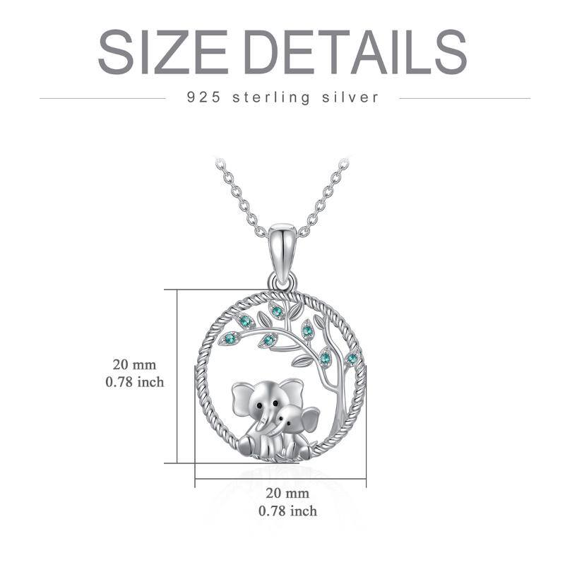 Sterling Silver Circular Shaped Cubic Zirconia Elephant & Tree Of Life Pendant Necklace