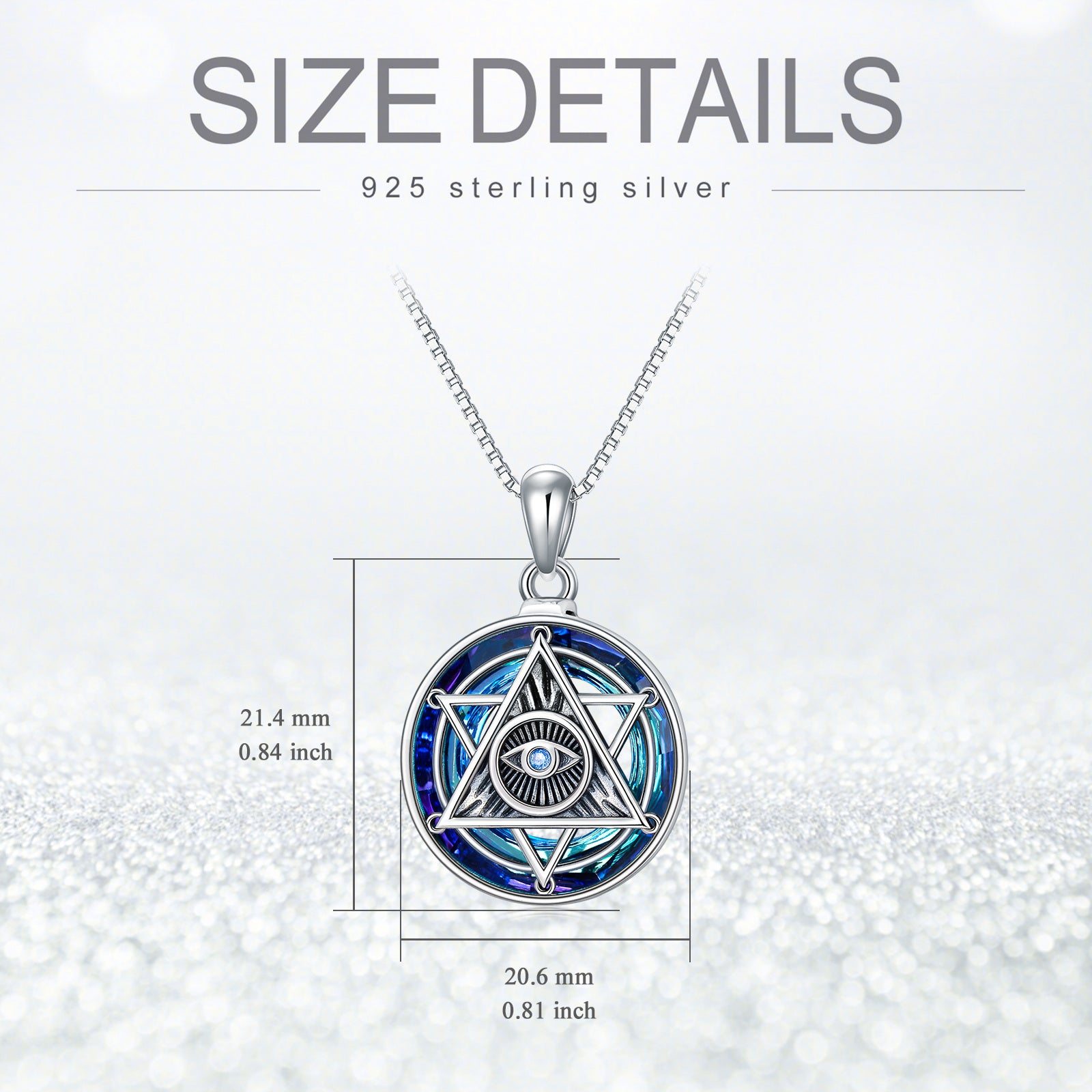 Sterling Silver Circular Shaped Evil Eye & Pentagram Crystal Pendant Necklace