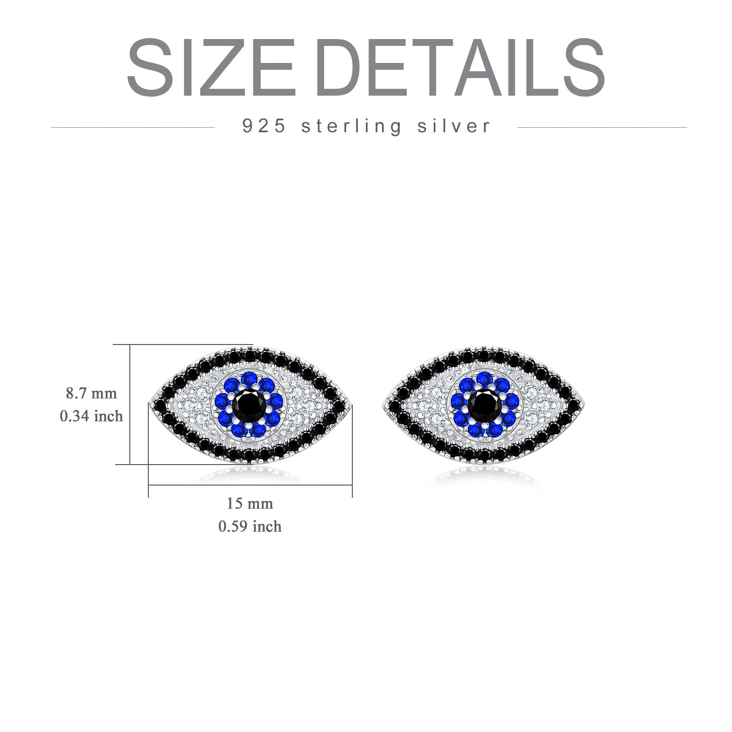 Sterling Silver Circular Shaped Cubic Zirconia Evil Eye Stud Earrings