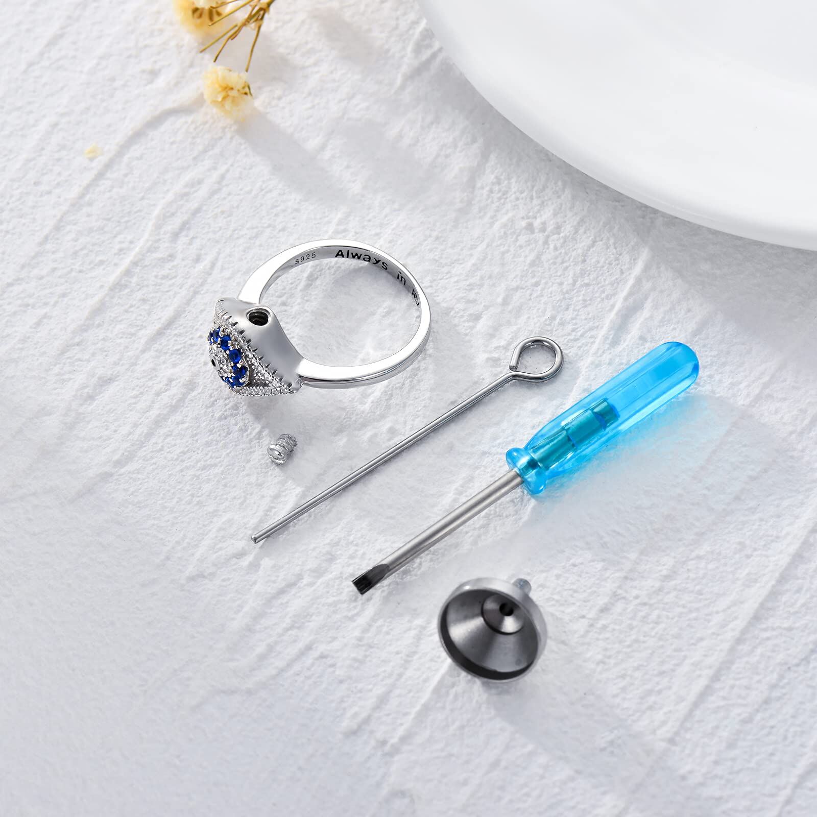 Sterling Silver Round Shaped Cubic Zirconia Evil Eye Urn Ring