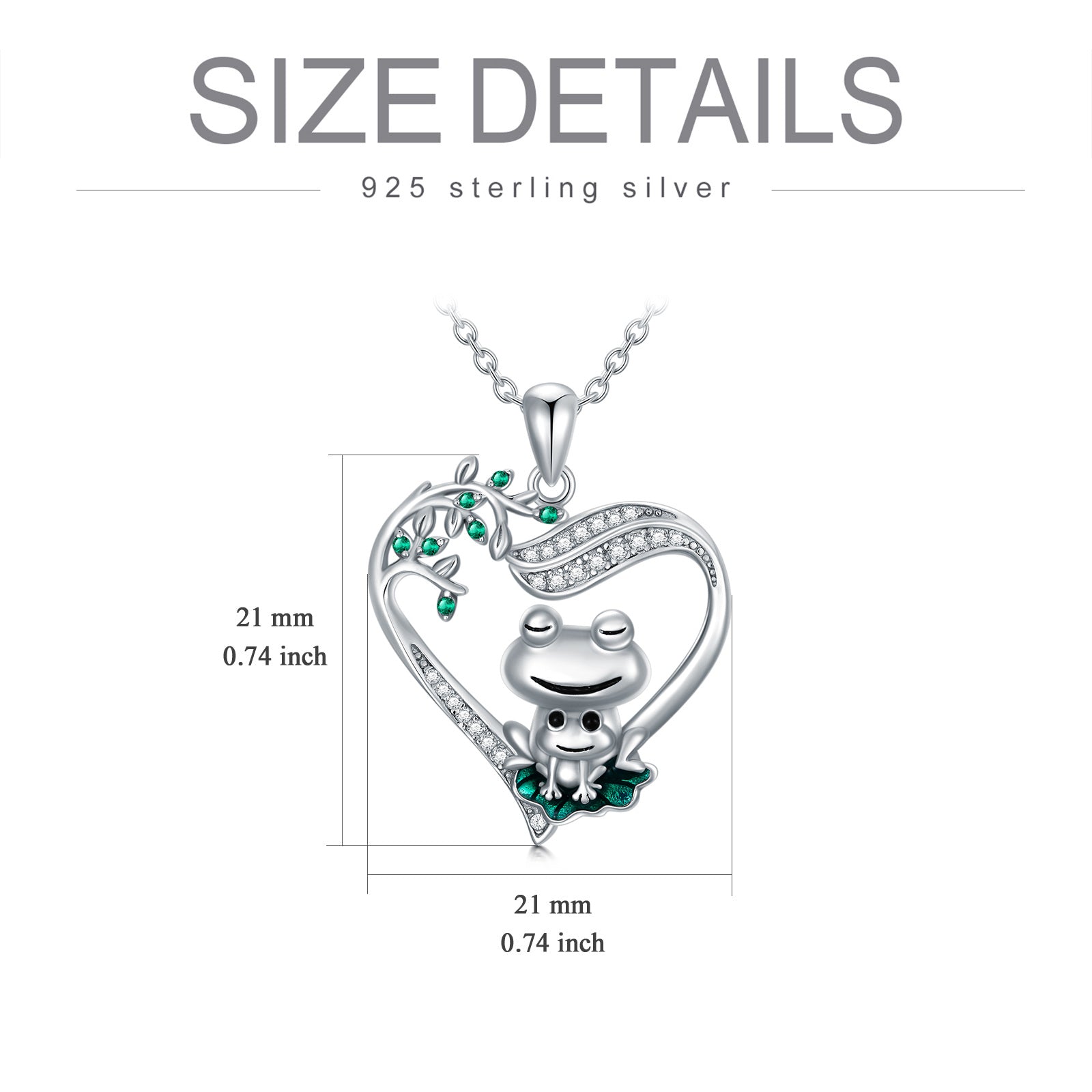 Sterling Silver Circular Shaped Cubic Zirconia Frog & Heart Pendant Necklace