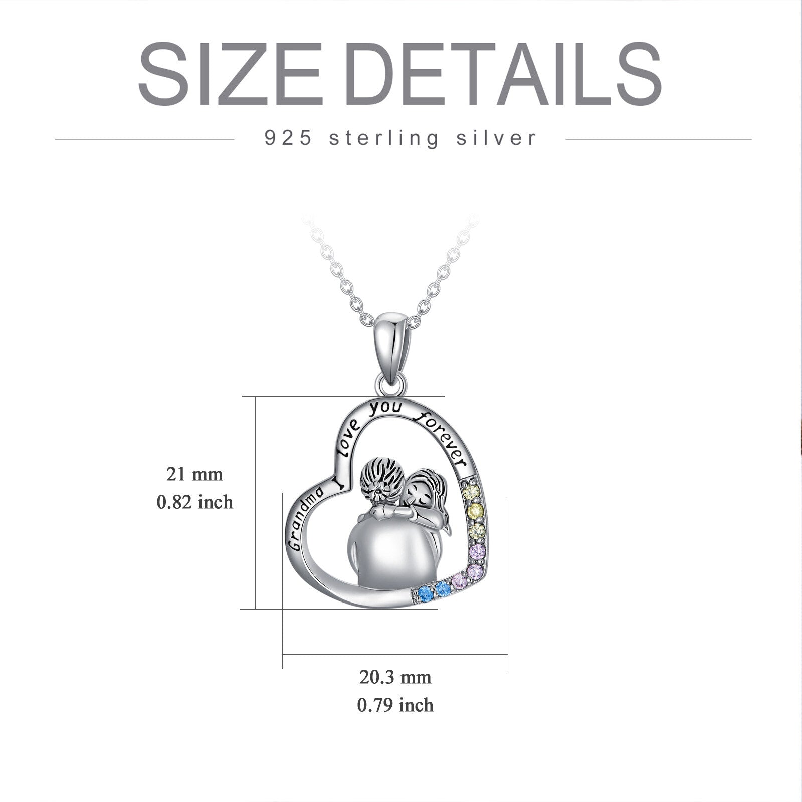 Sterling Silver Circular Shaped Cubic Zirconia Grandmother Pendant Necklace with Engraved Word
