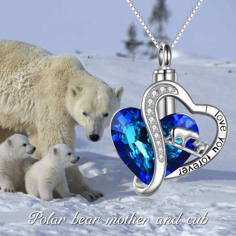 Sterling Silver Heart Crystal Polar Bear Urn Necklace For Ashes With Engraved Word For Women Best Friends