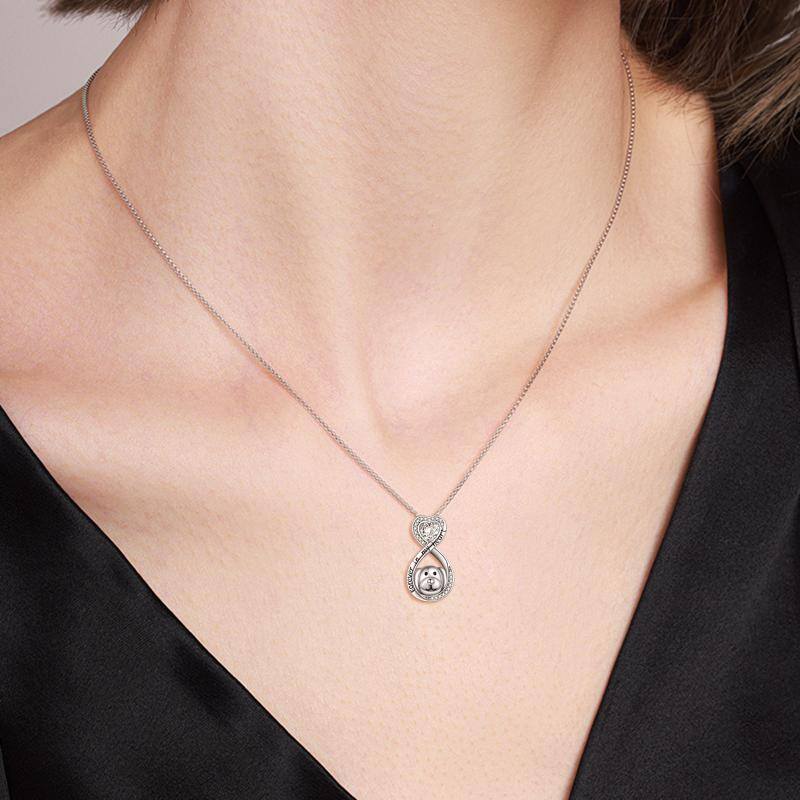 Sterling Silver Heart Cubic Zirconia Dog & Infinity Symbol Urn Necklace For Ashes