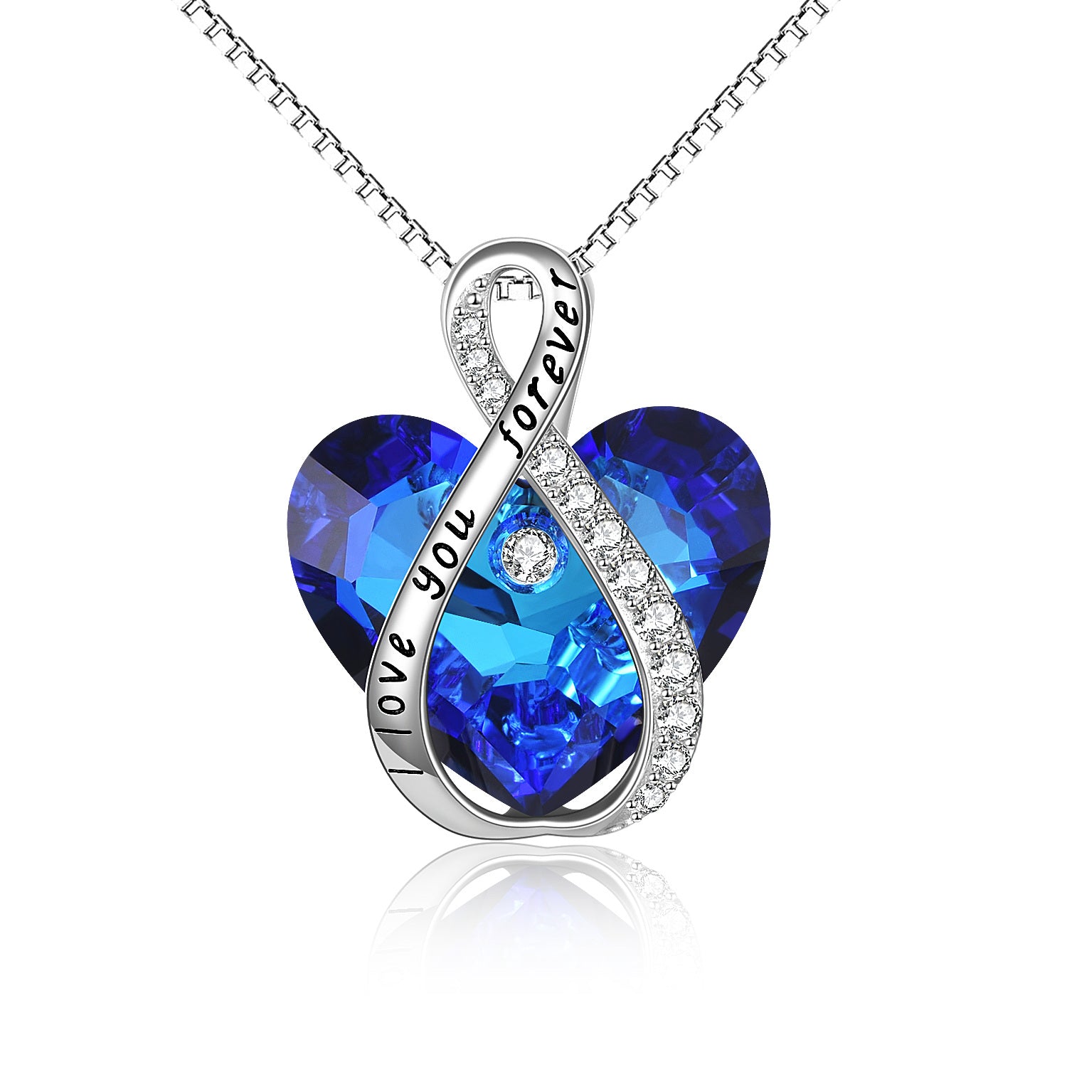 Sterling Silver Infinity Symbol With Heart Crystal Pendant Necklace With Engraved Word For Women