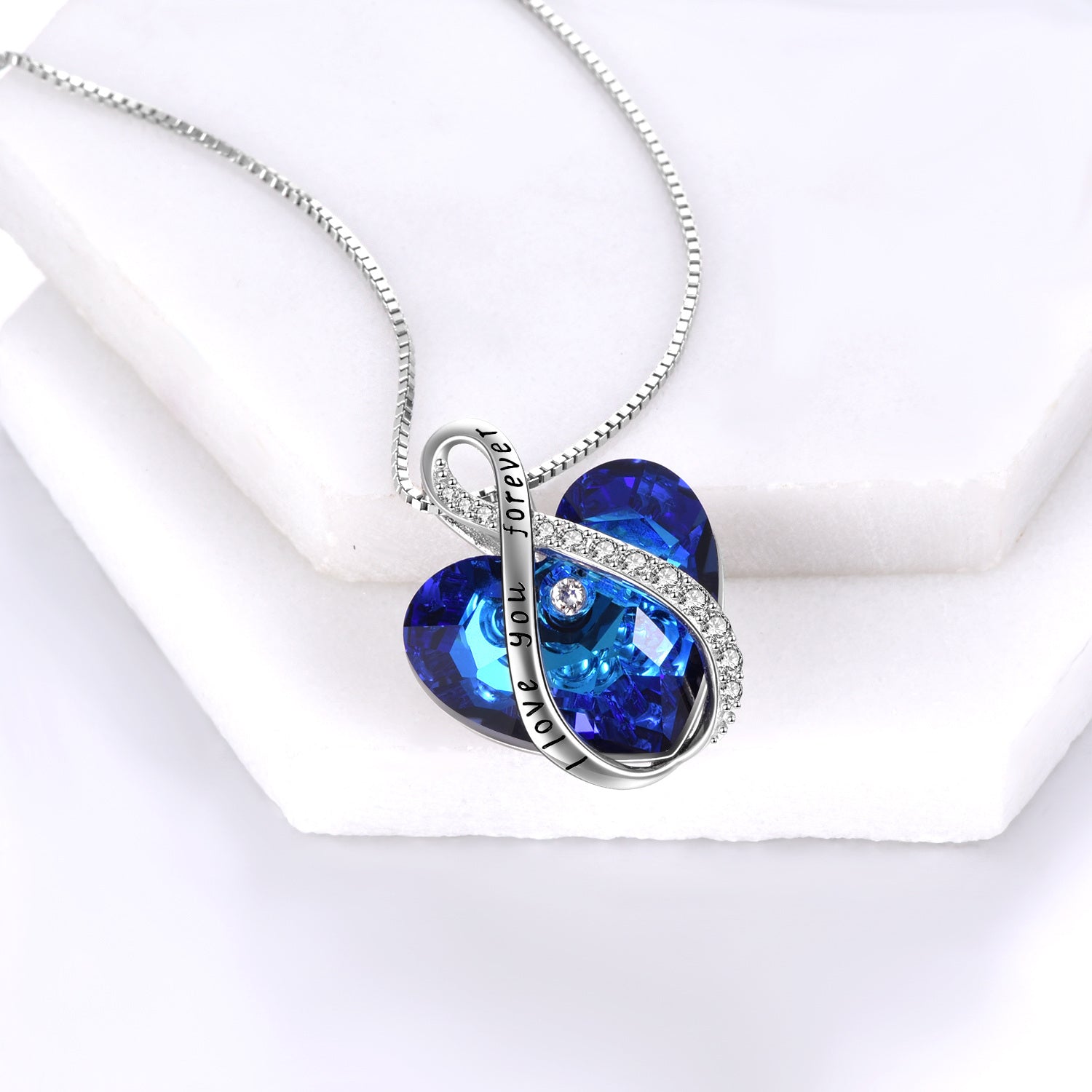 Sterling Silver Infinity Symbol With Heart Crystal Pendant Necklace With Engraved Word For Women