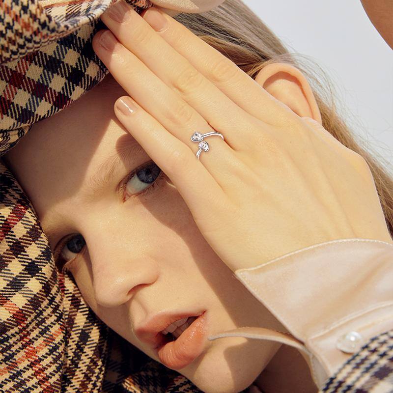 Sterling Silver Round & Heart Cubic Zirconia Open Ring With Engraved Word For Women Best Friends