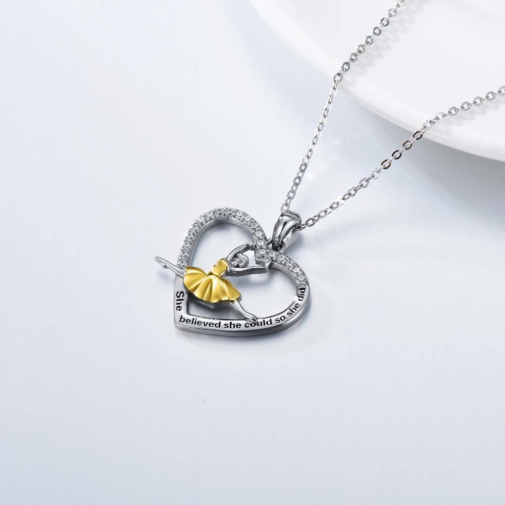 Sterling Silver Circular Shaped Heart Pendant Necklace with Engraved Word