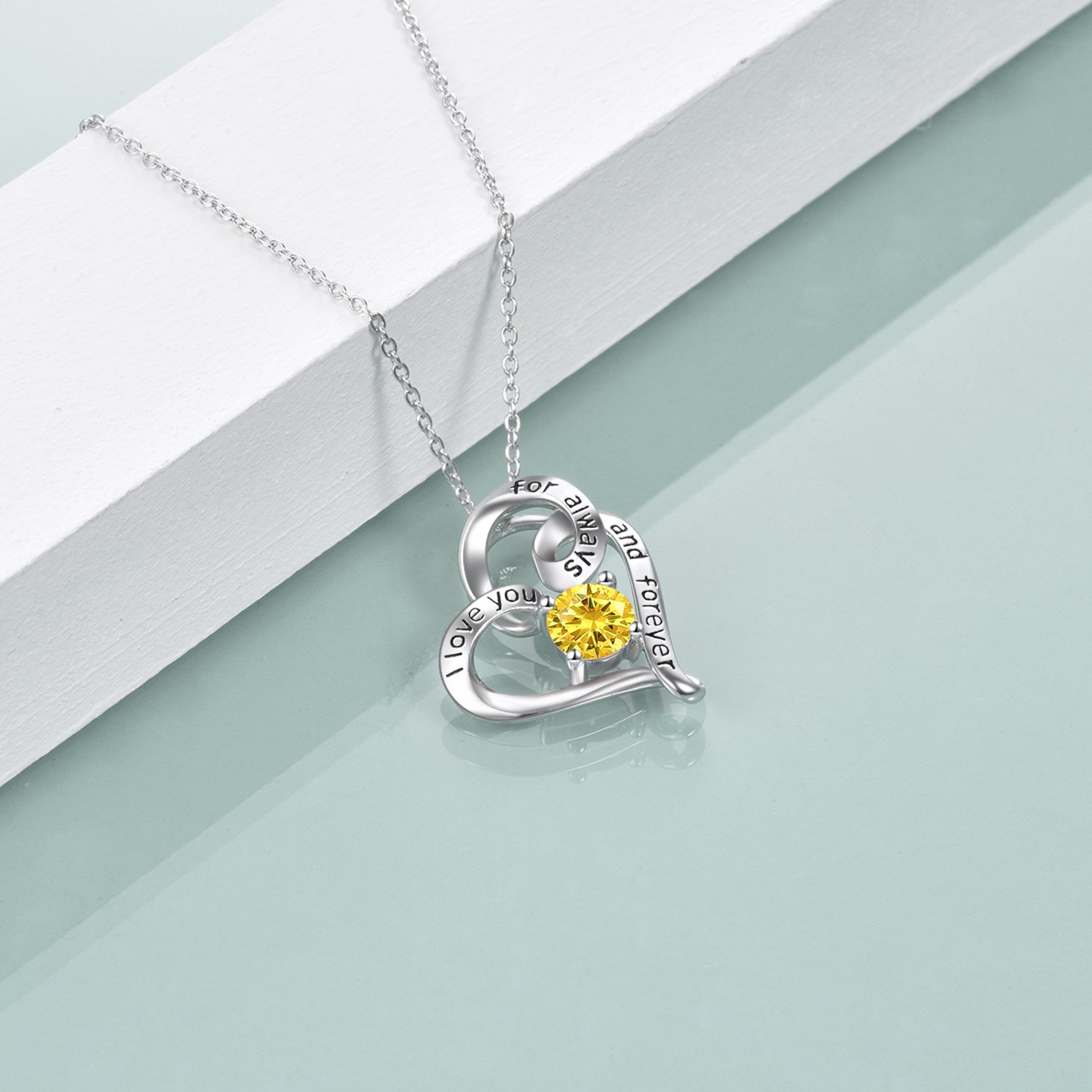 Sterling Silver Circular Cubic Zirconia Heart Engraved Necklace for Women