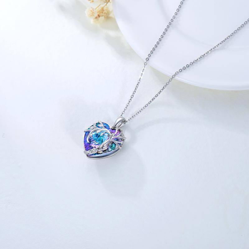Sterling Silver Tree Of Life & Heart Crystal Pendant Necklace For Women