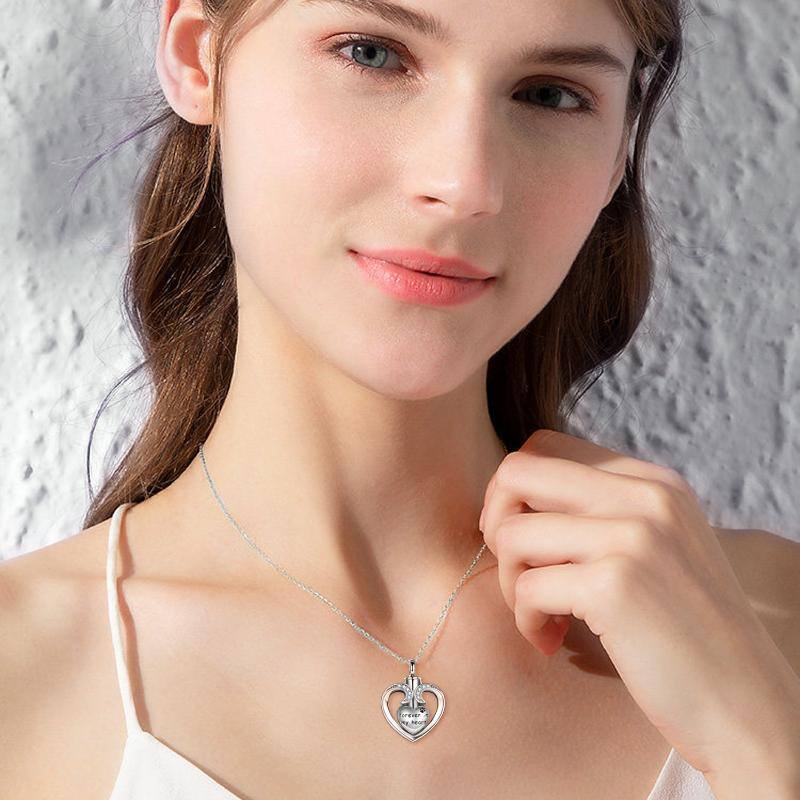 Sterling Silver Circular Shaped Cubic Zirconia Heart Urn Necklace for Ashes