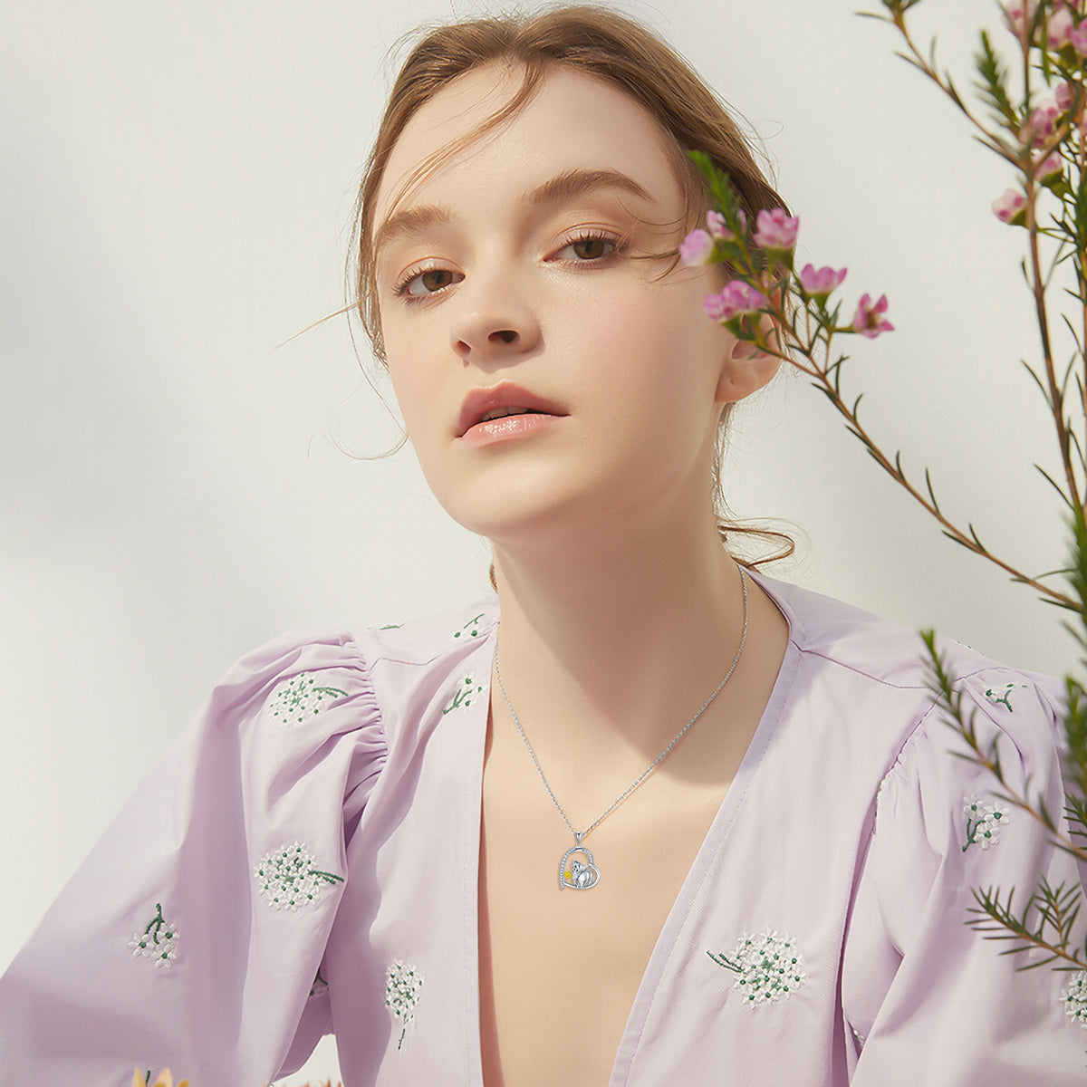 Sterling Silver With Yellow Gold Plated Cubic Zirconia Highland Cow Sunflower Heart Pendant Necklace For Women