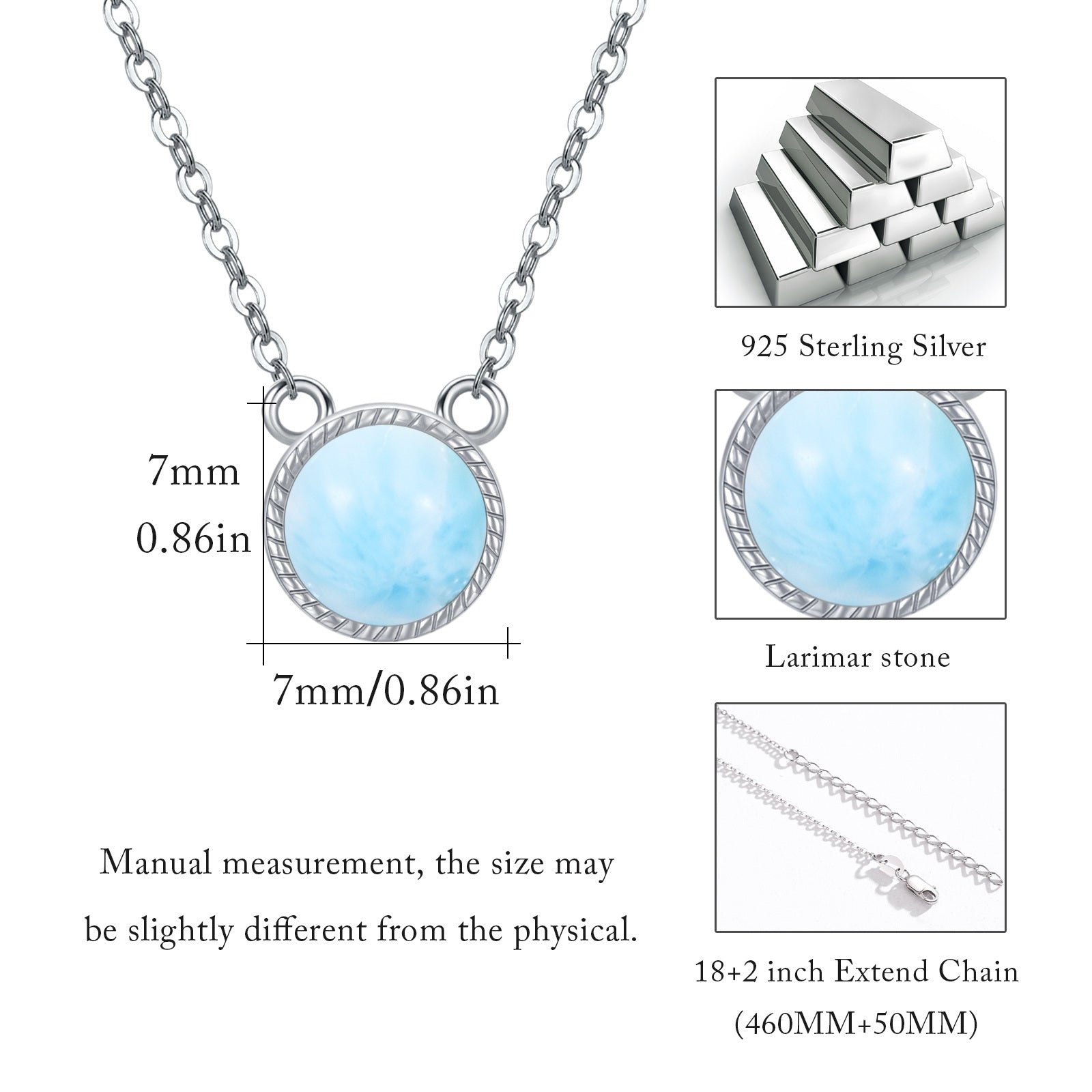 Sterling Silver Circular Shaped Lalimar Stone Round Pendant Necklace
