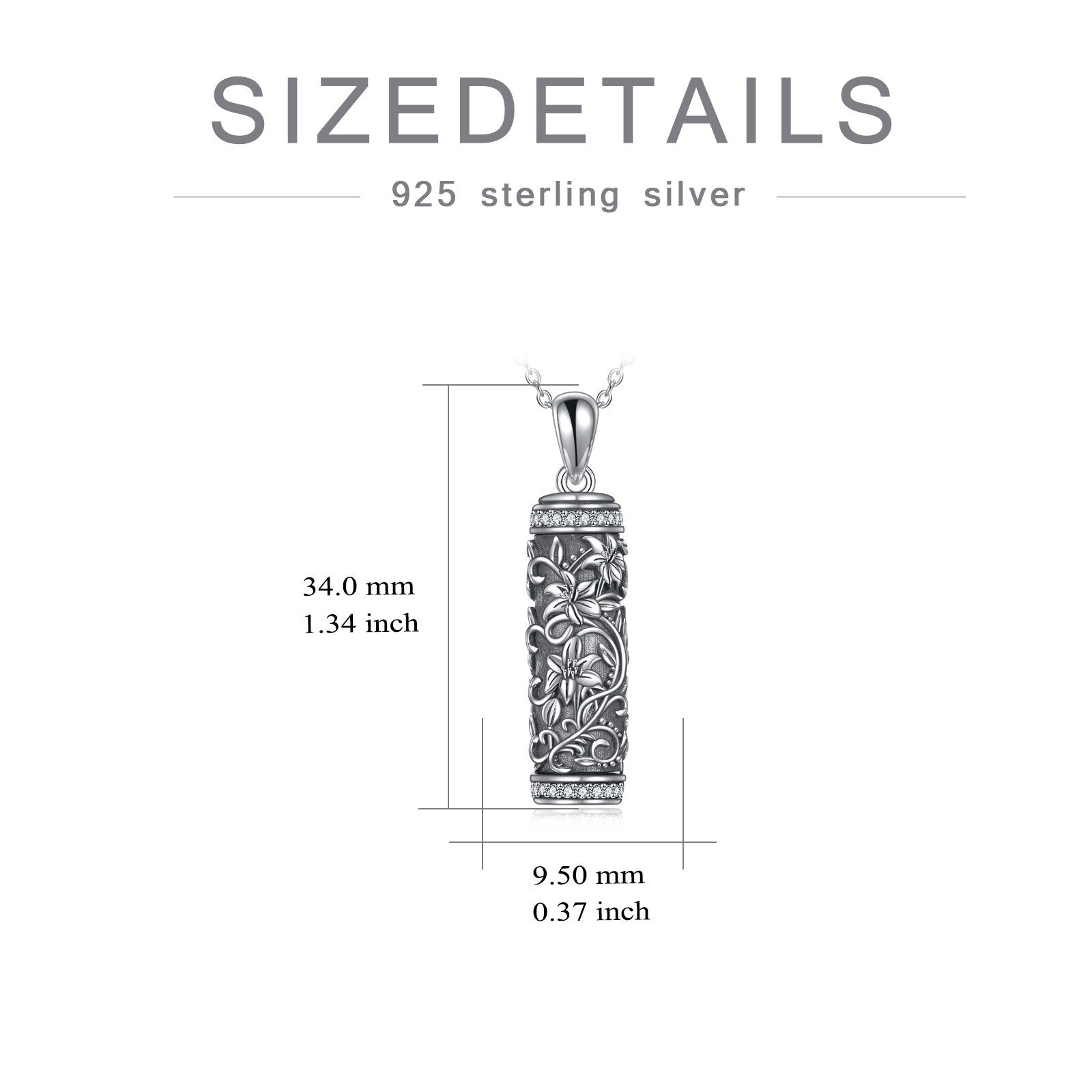 Sterling Silver Circular Shaped Cubic Zirconia Lily Urn Necklace for Ashes