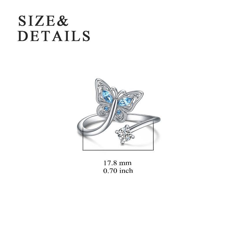 Sterling Silver Crystal Butterfly Open Ring For Women