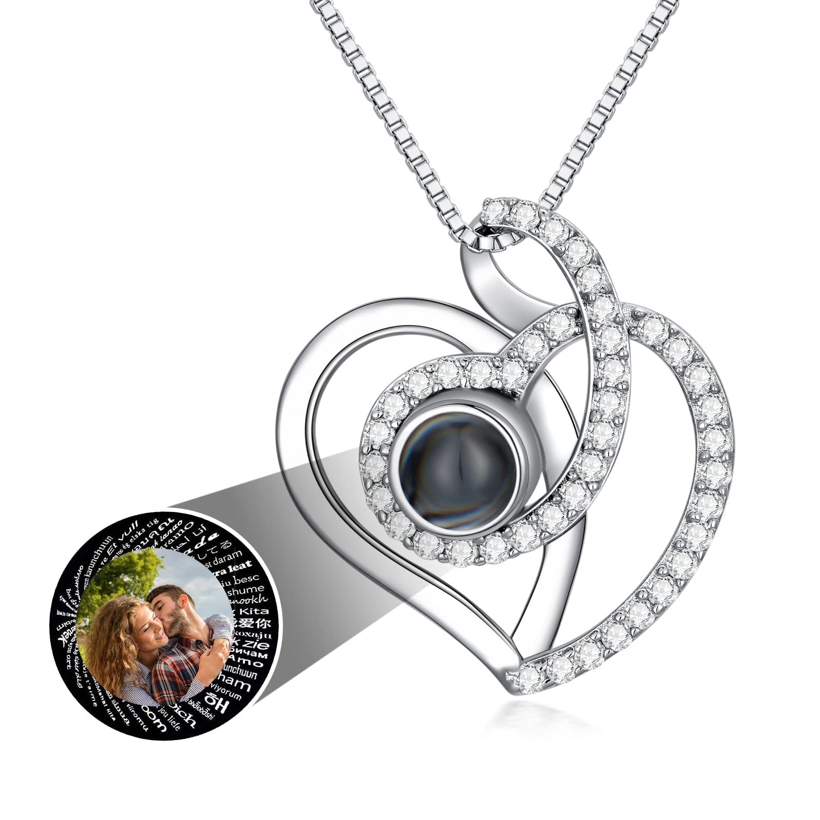 Sterling Silver Circular Shaped Moissanite Personalized Projection Pendant Necklace