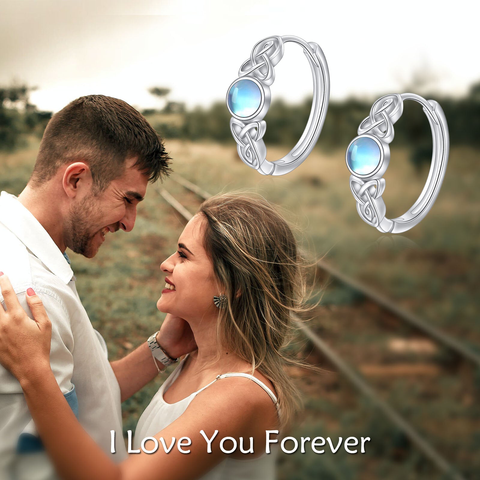 Sterling Silver Circular Shaped Moonstone Celtic Knot Hoop Earrings