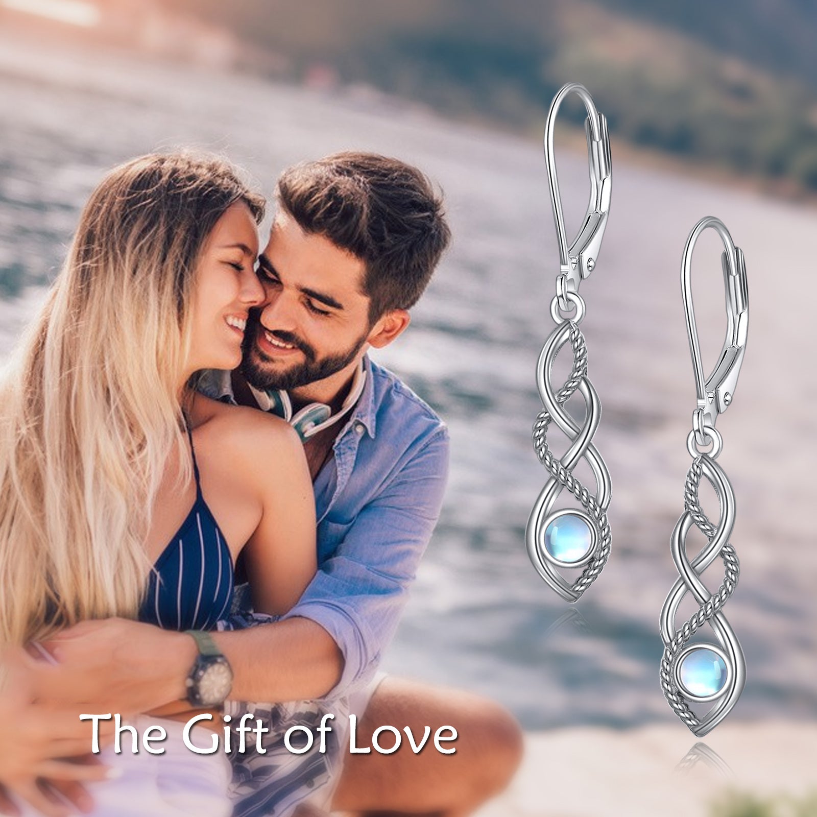 Sterling Silver Circular Shaped Moonstone Celtic Knot Lever-back Earrings