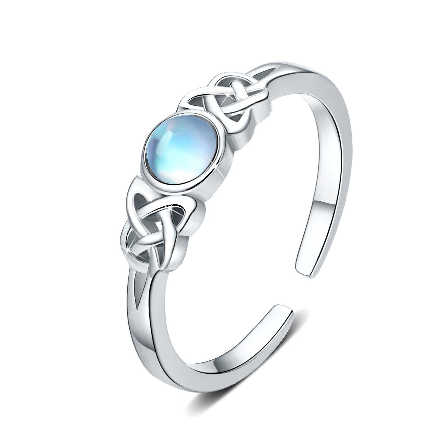 Sterling Silver Round Shaped Moonstone Celtic Knot Open Ring