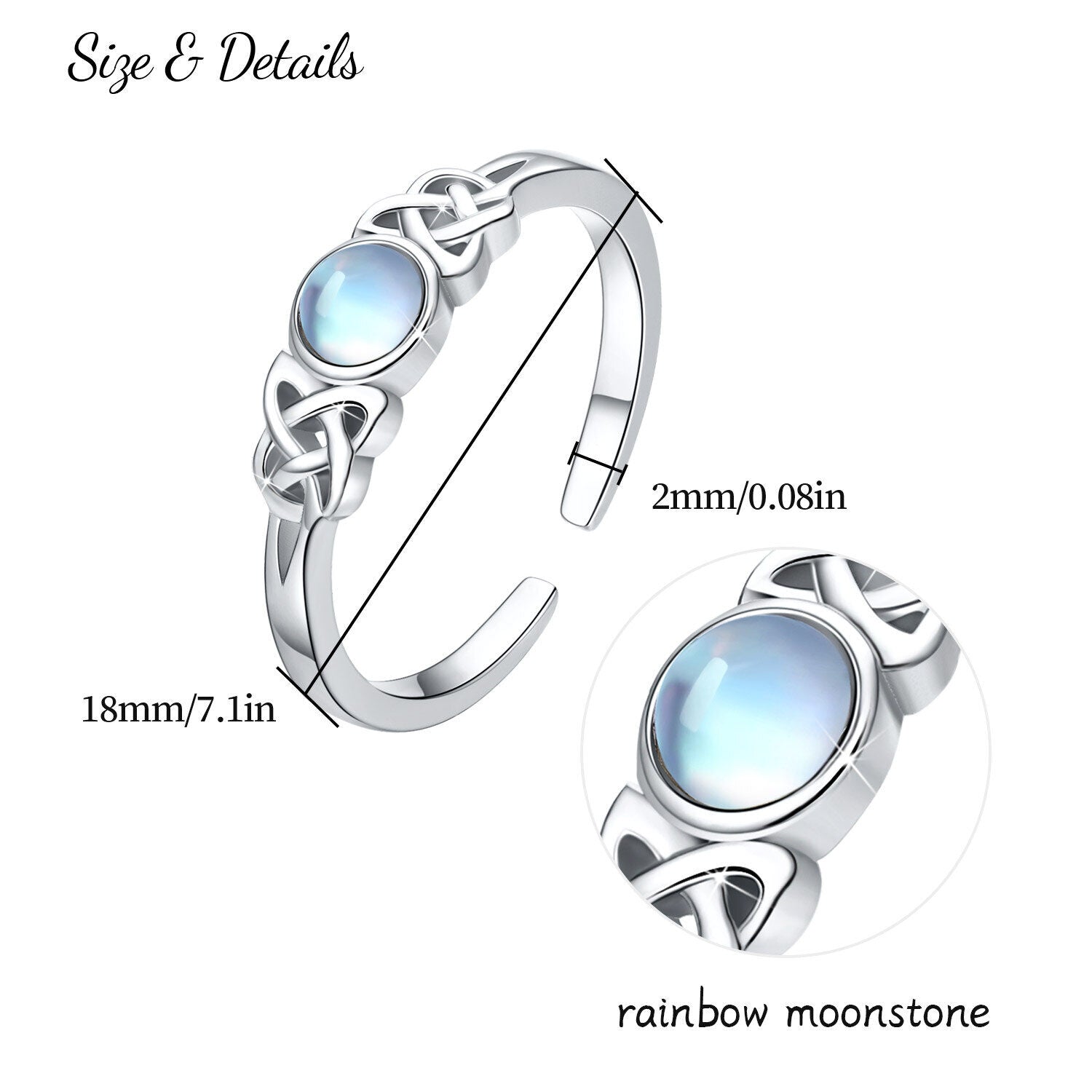 Sterling Silver Round Shaped Moonstone Celtic Knot Open Ring