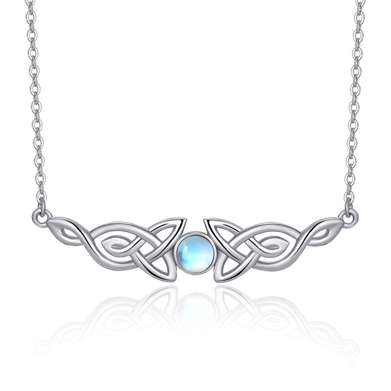 Sterling Silver Circular Shaped Moonstone Celtic Knot Pendant Necklace