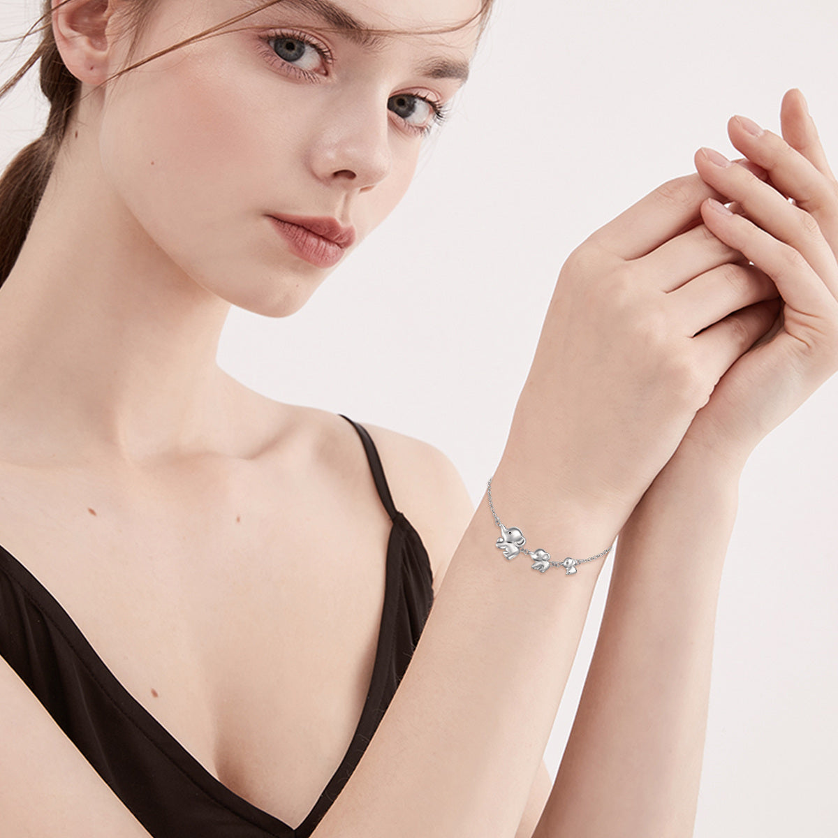 Sterling Silver Circular Shaped Moonstone Elephant Charm Bracelet