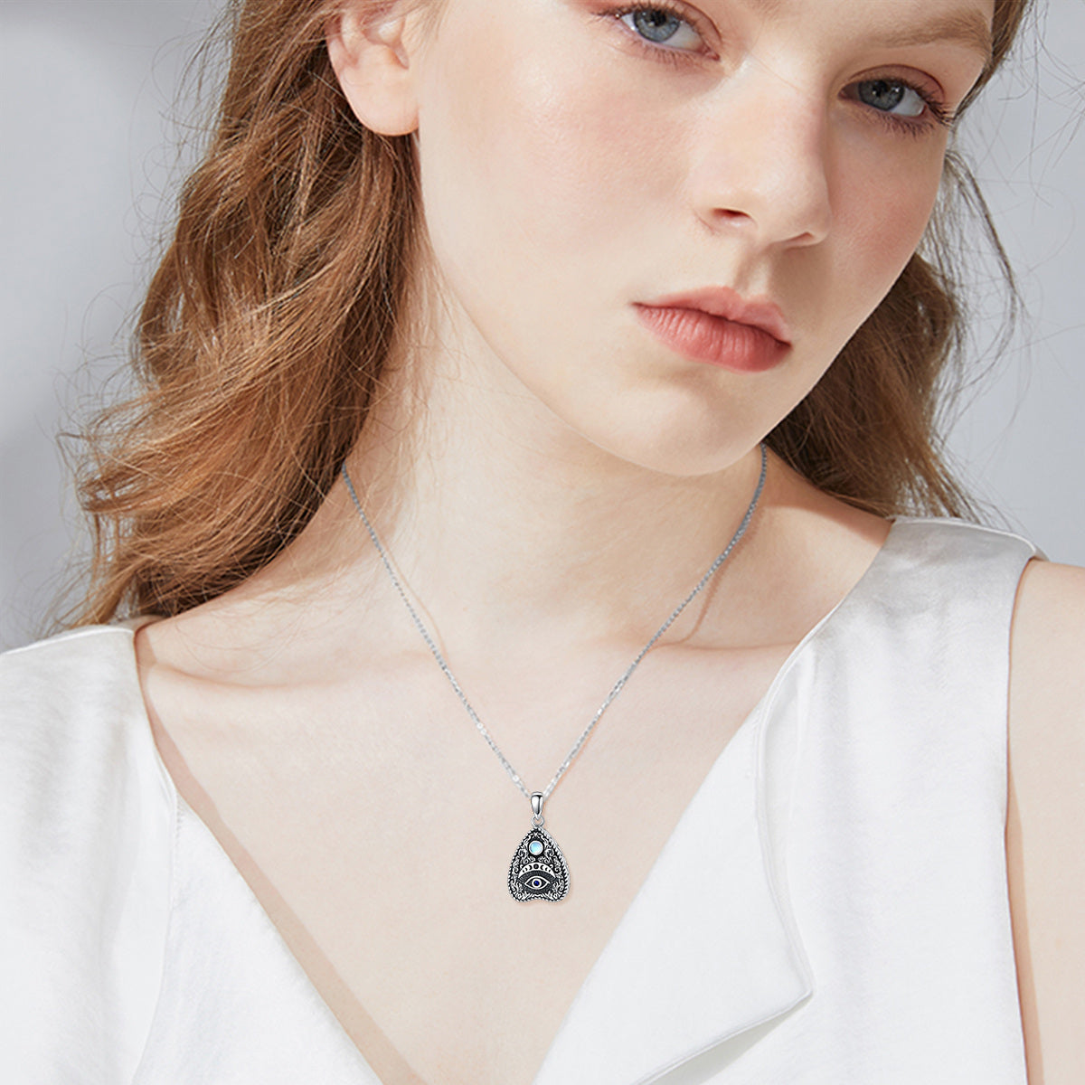 Sterling Silver Circular Shaped Moonstone Evil Eye Urn Necklace for Ashes