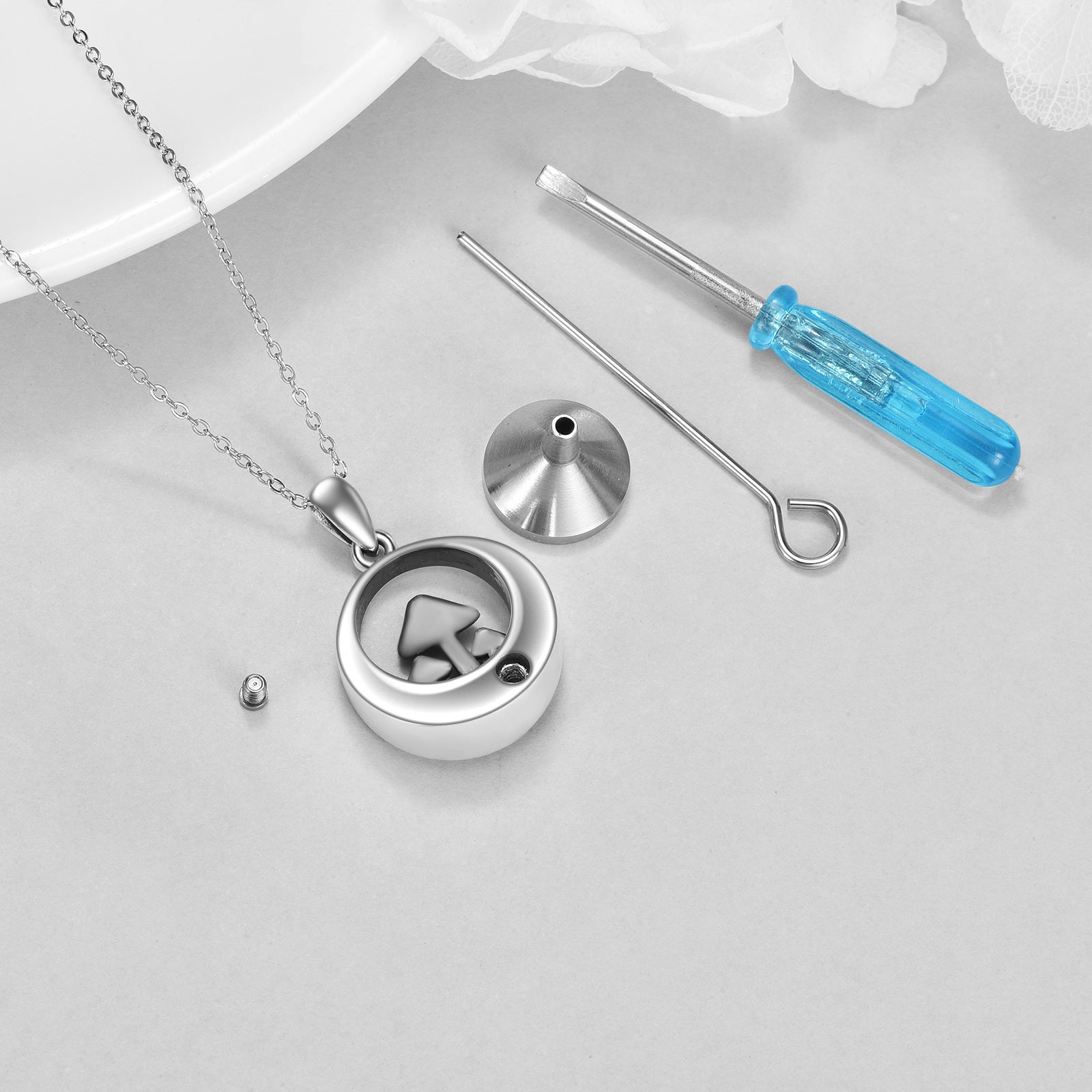 Sterling Silver Circular Shaped Moonstone Mushroom & Celtic Knot Urn Necklace for Ashes