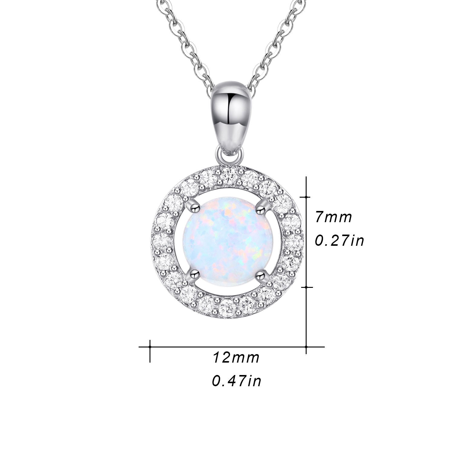 Sterling Silver Circular Shaped Opal Round Pendant Necklace