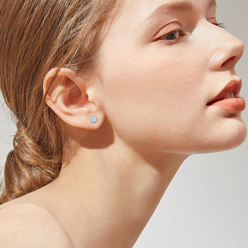 Sterling Silver Circular Shaped Cubic Zirconia & Opal Round Stud Earrings