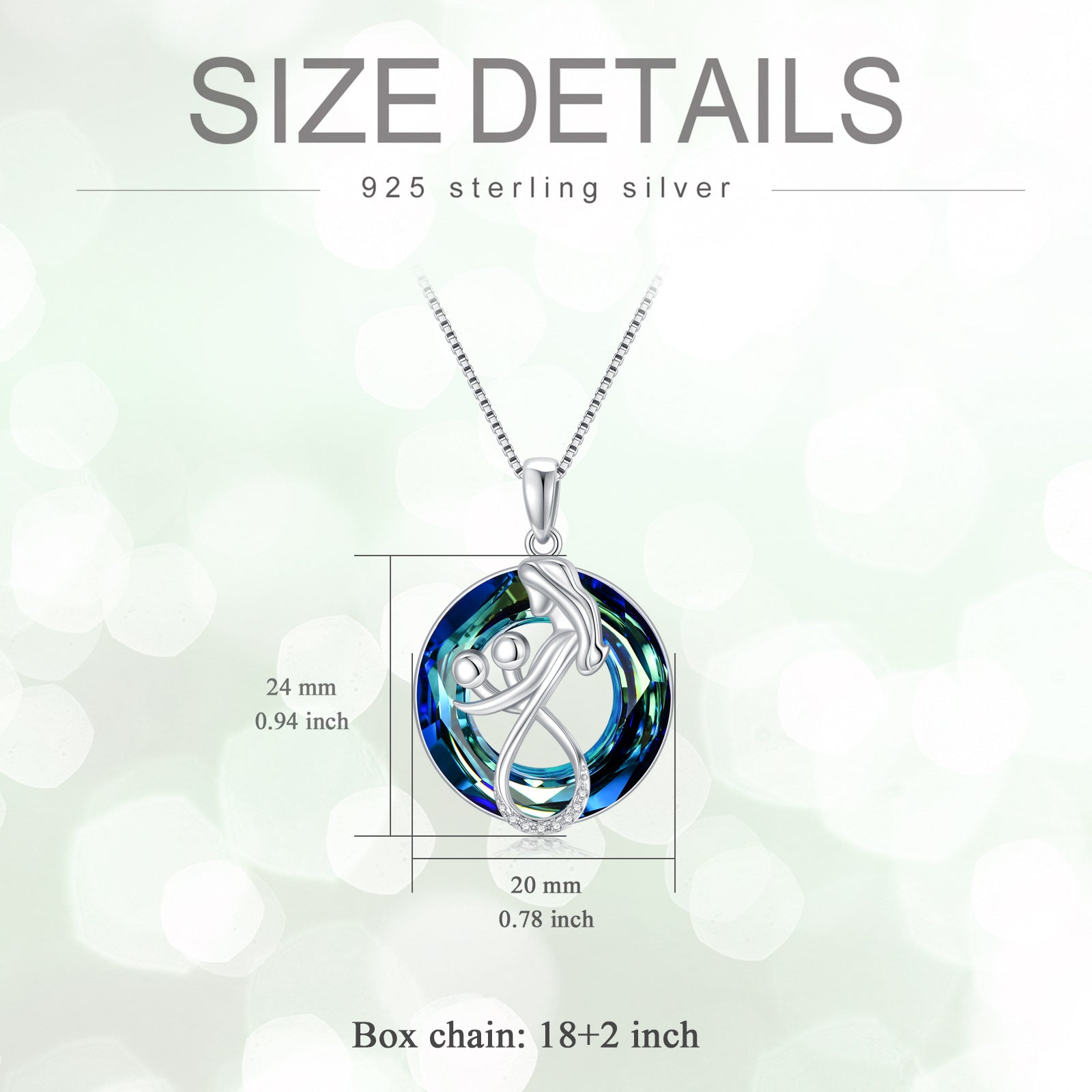 Sterling Silver Circular Shaped Parents & Children Crystal Pendant Necklace