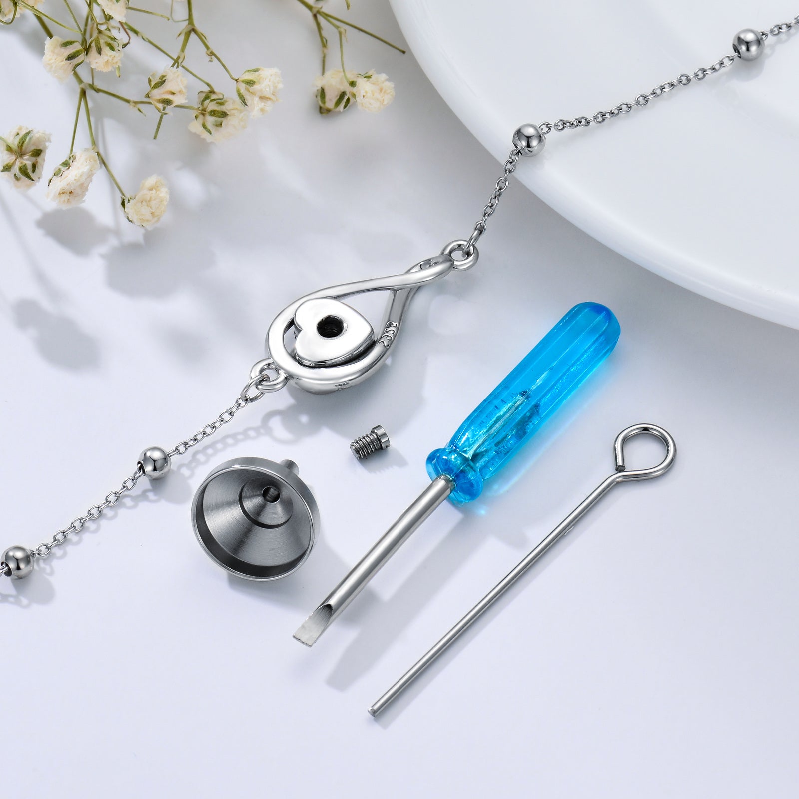 Sterling Silver Circular Cubic Zirconia Paw With Heart With Infinity Symbol Urn Bracelet For Ashes For Women