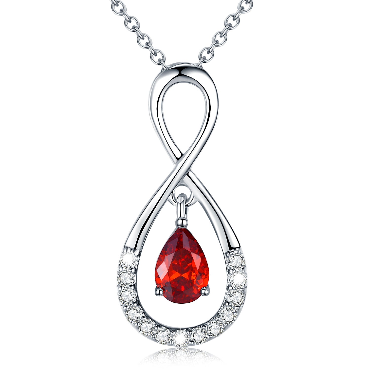 Sterling Silver Circular Shaped & Pear Shaped Cubic Zirconia Infinite Symbol Pendant Necklace
