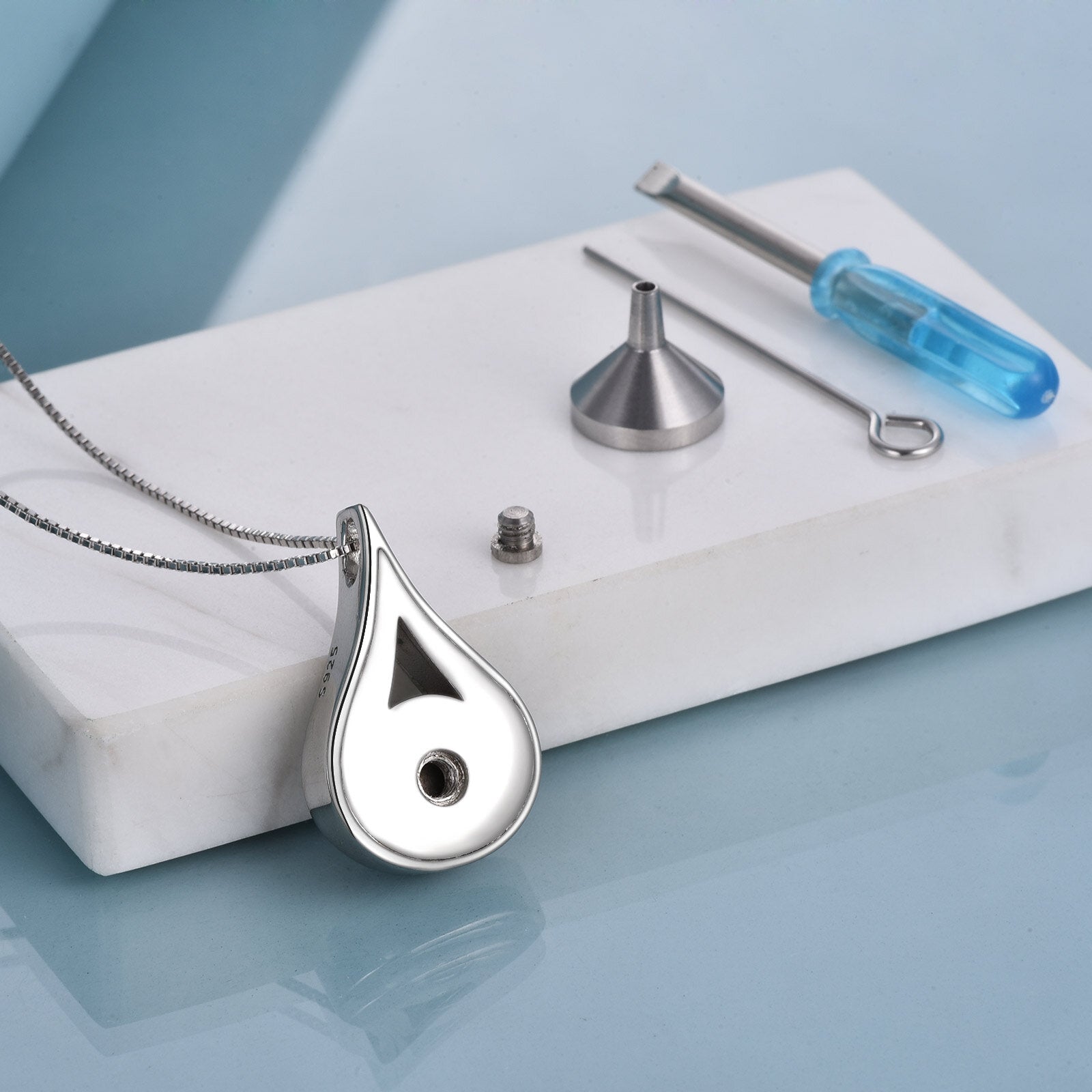 Sterling Silver Circular Shaped Pearl Drop Shape Urn Necklace for Ashes