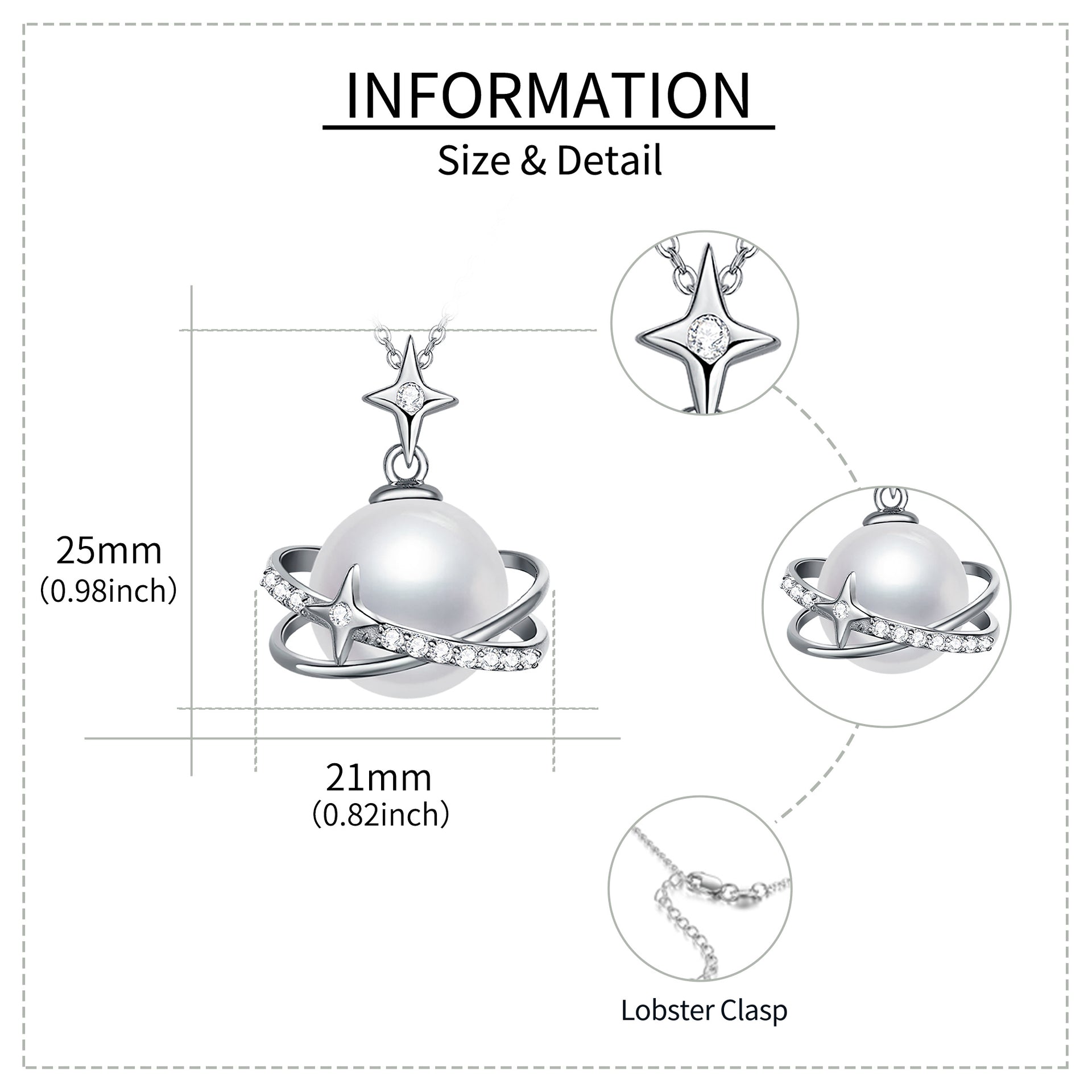 Sterling Silver Circular Shaped Pearl Pentagram Pendant Necklace