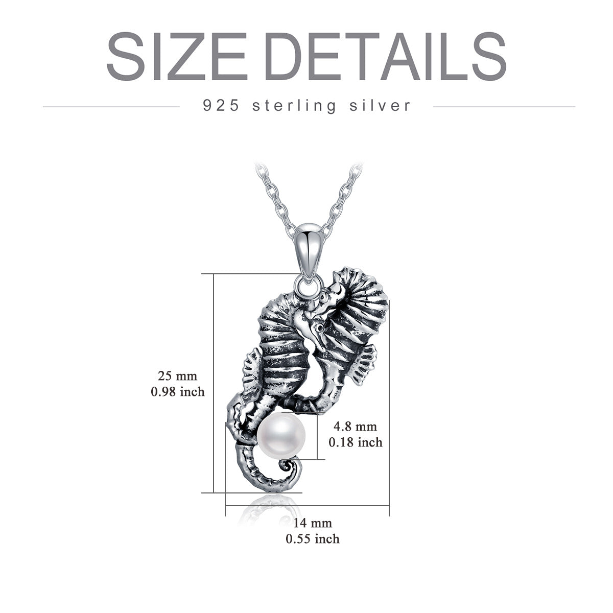Sterling Silver Circular Shaped Pearl Seahorse Pendant Necklace