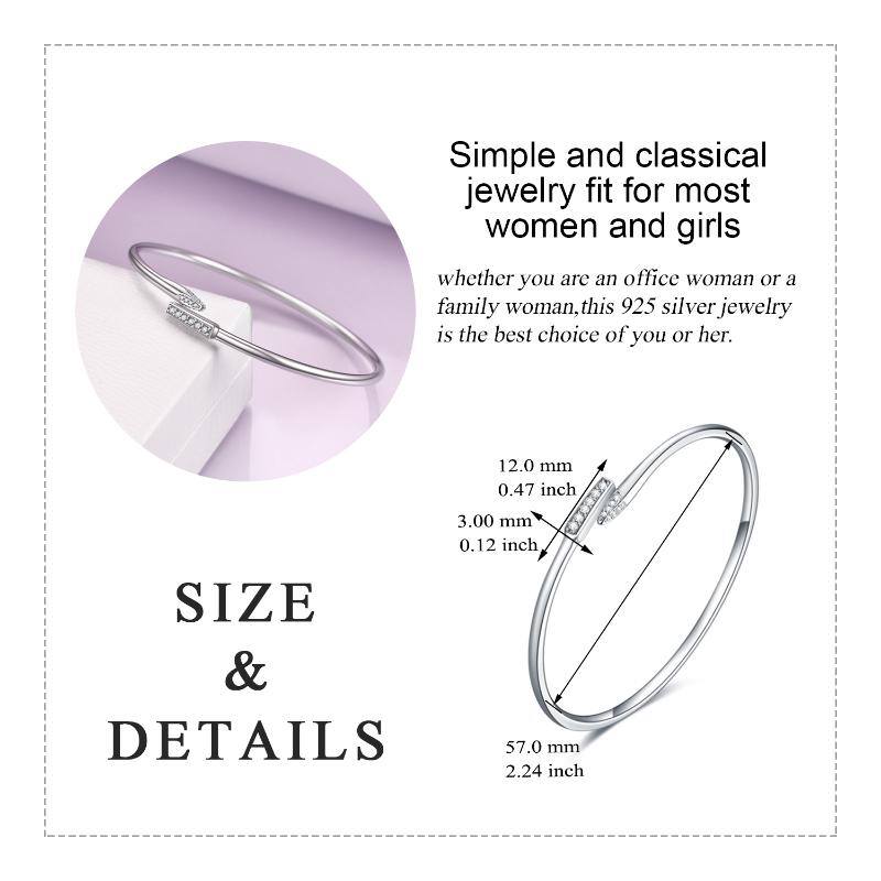 Sterling Silver Circular Shaped Cubic Zirconia Plain Bangle