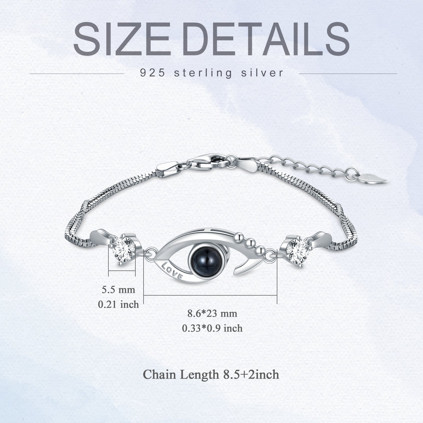 Sterling Silver Circular Shaped Cubic Zirconia & Projection Stone Devil's Eye Charm Bracelet