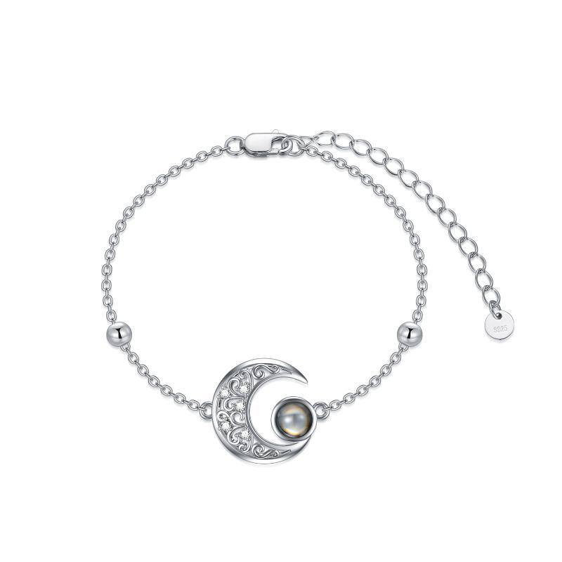 Sterling Silver Circular Shaped Projection Stone Moon Charm Bracelet