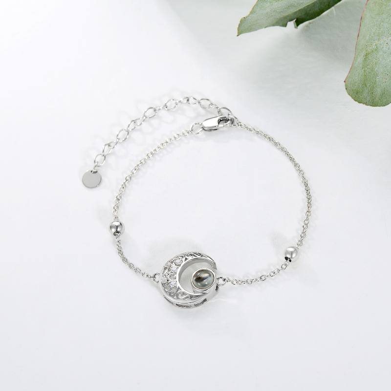 Sterling Silver Circular Shaped Projection Stone Moon Charm Bracelet