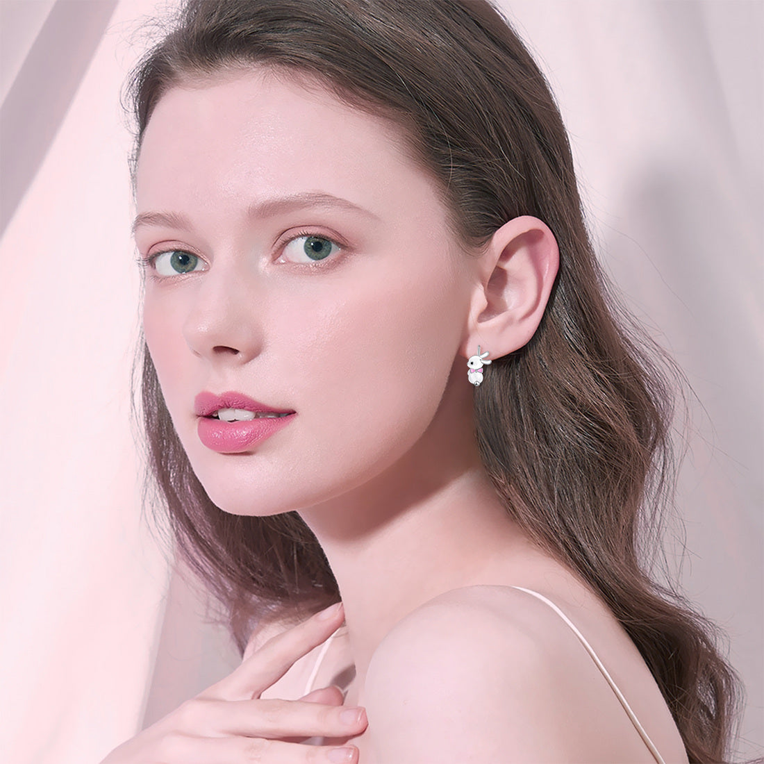 Sterling Silver Circular Shaped Rabbit Hoop Earrings