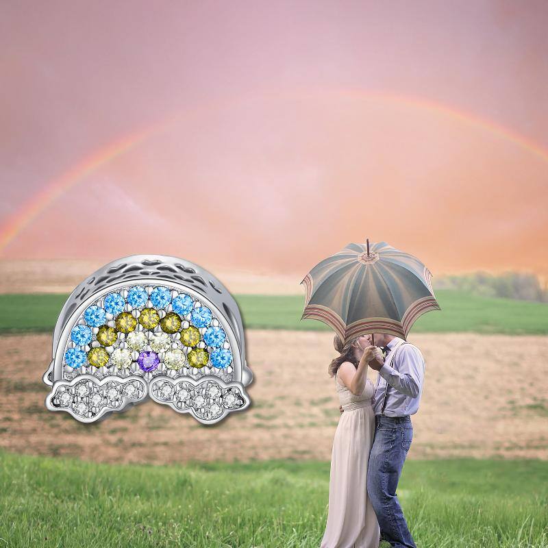 Sterling Silver Circular Shaped Cubic Zirconia Rainbow Bead Charm