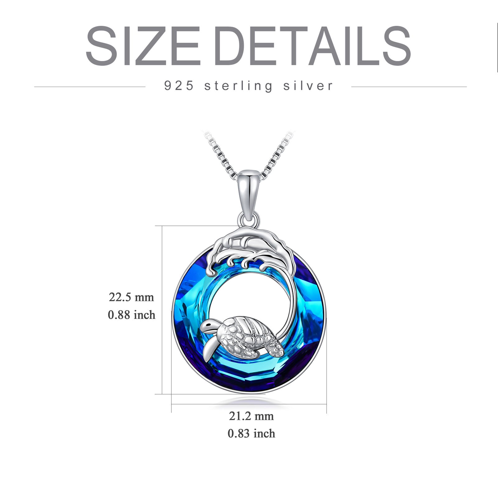 Sterling Silver Circular Shaped Sea Turtle & Spray Crystal Pendant Necklace