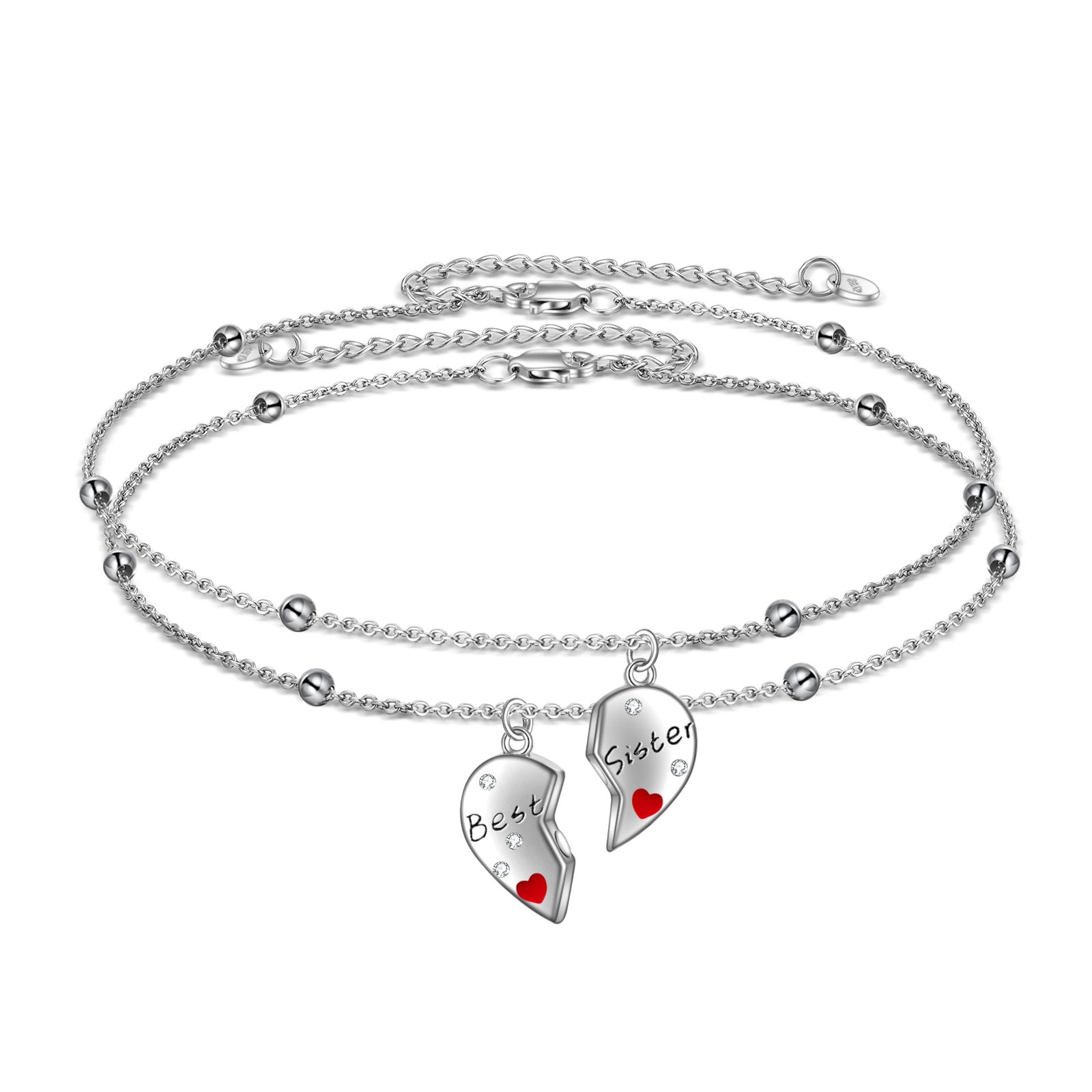 Sterling Silver Circular Shaped Cubic Zirconia Sisters Charm Bracelet