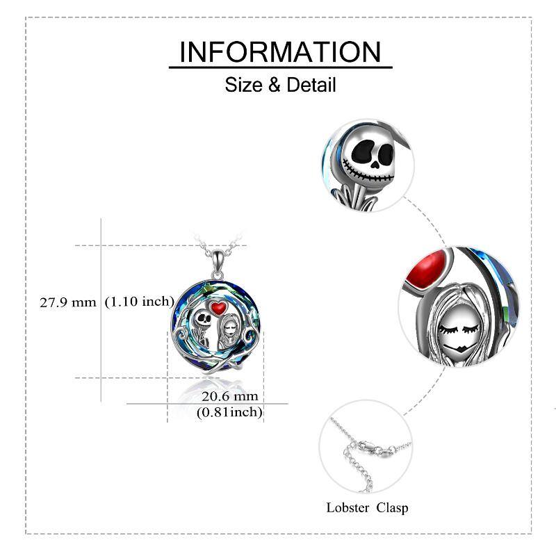Sterling Silver Circular Shaped Skull Crystal Pendant Necklace